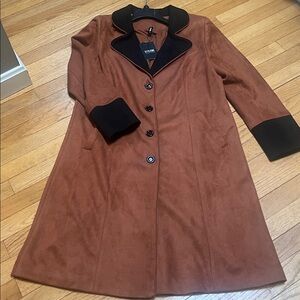 Women’s Suede Trench Coat with Black Trim - Rust